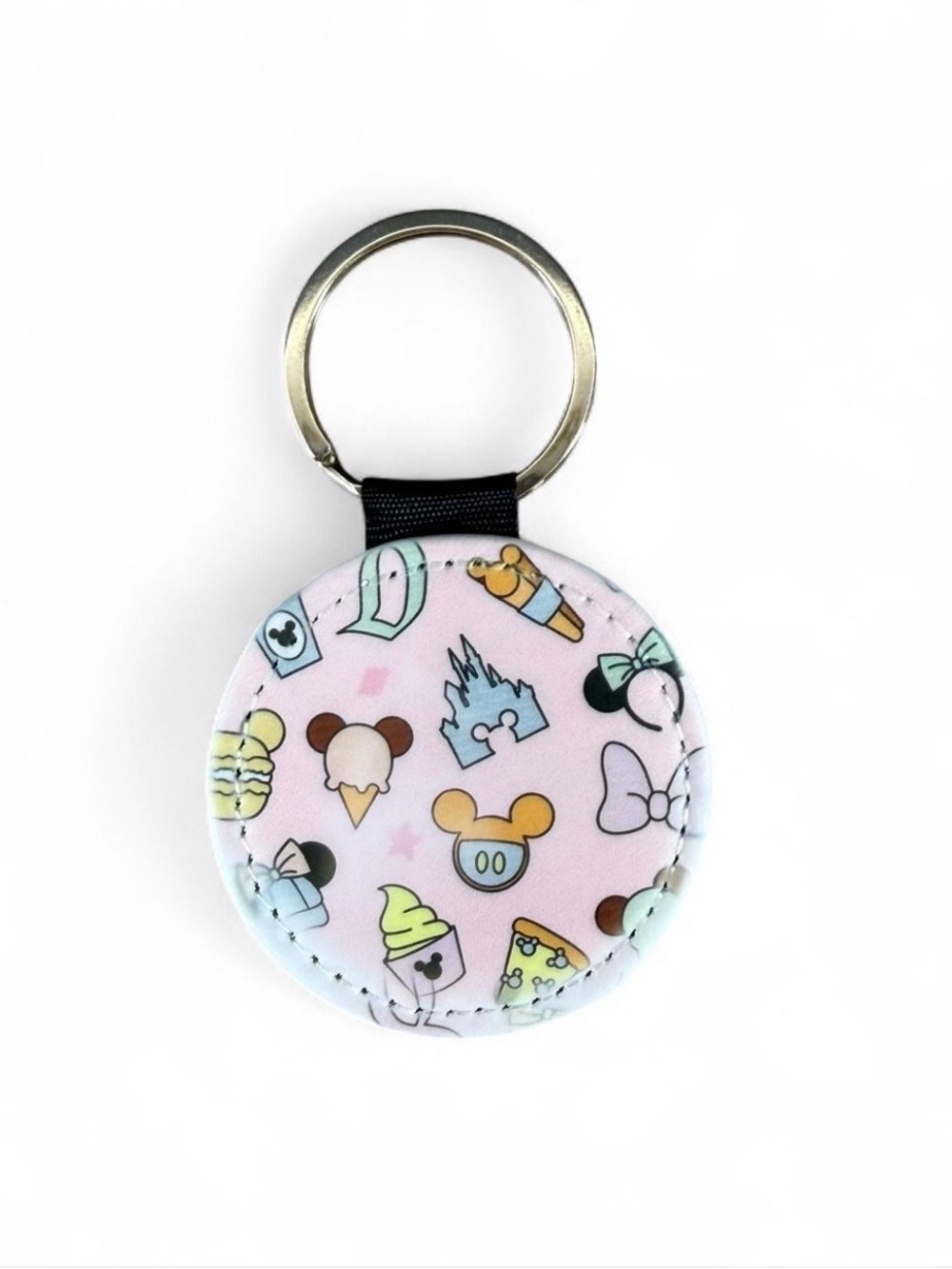 Cute Park Treats & Castle Leatherette Keychain Pastel Pink & Glitter Keyring